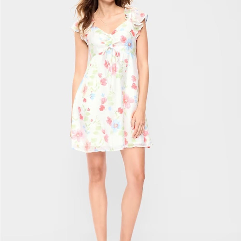 Old Navy White Mini Dress with Pink & Blue Floral Print